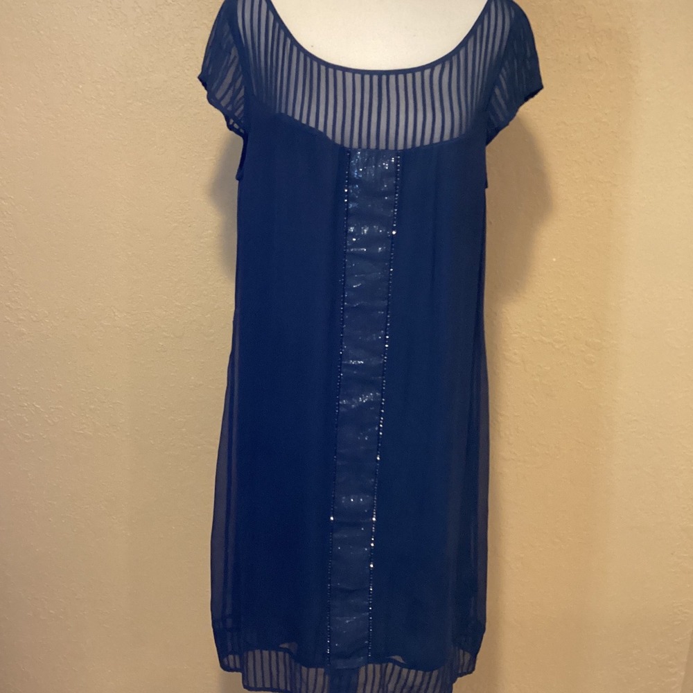 Saivana for Anthropologie Women's Navy Blue 100% Silk shift dress, Size Medium